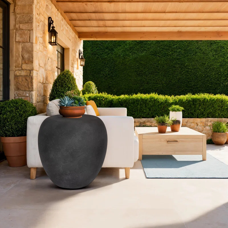 Phillips Collection River Stone Side Table, Charcoal Stone