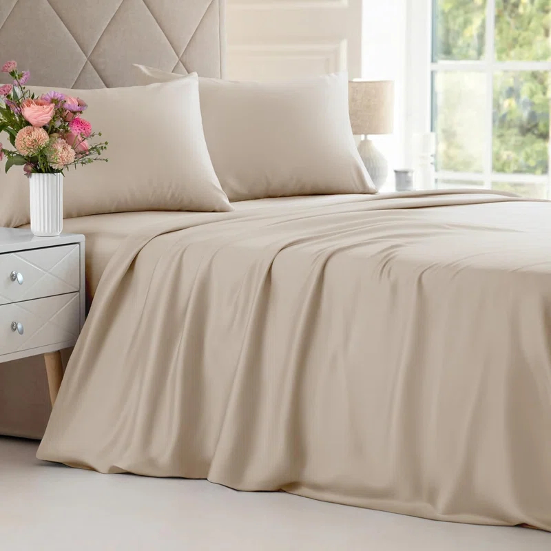 CGK Linens Premium Rayon From Bamboo 4 Piece Deep Pocket Ultra Soft & Cooling Sheet Set