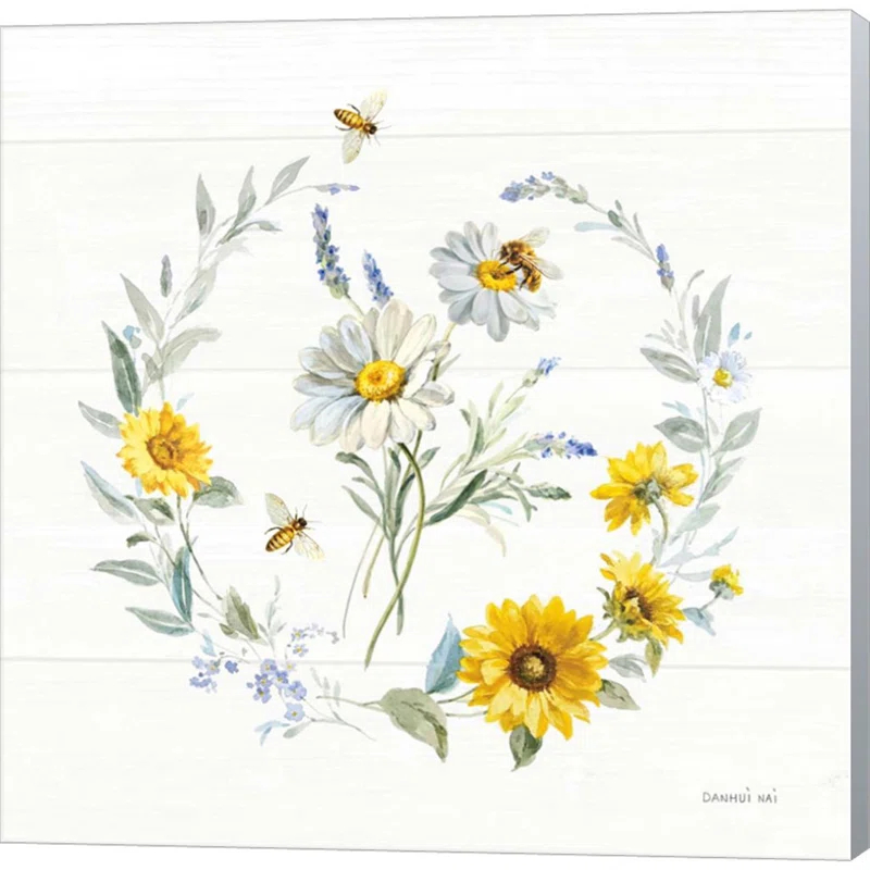 Rosalind Wheeler " Bees And Blooms Flowers II With Wreath " by Danhui Nai