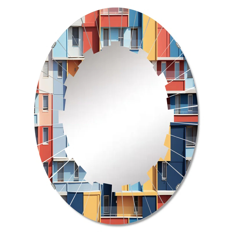 Design Art Cityscape Colorful Patterns I Oval Wall Mirror