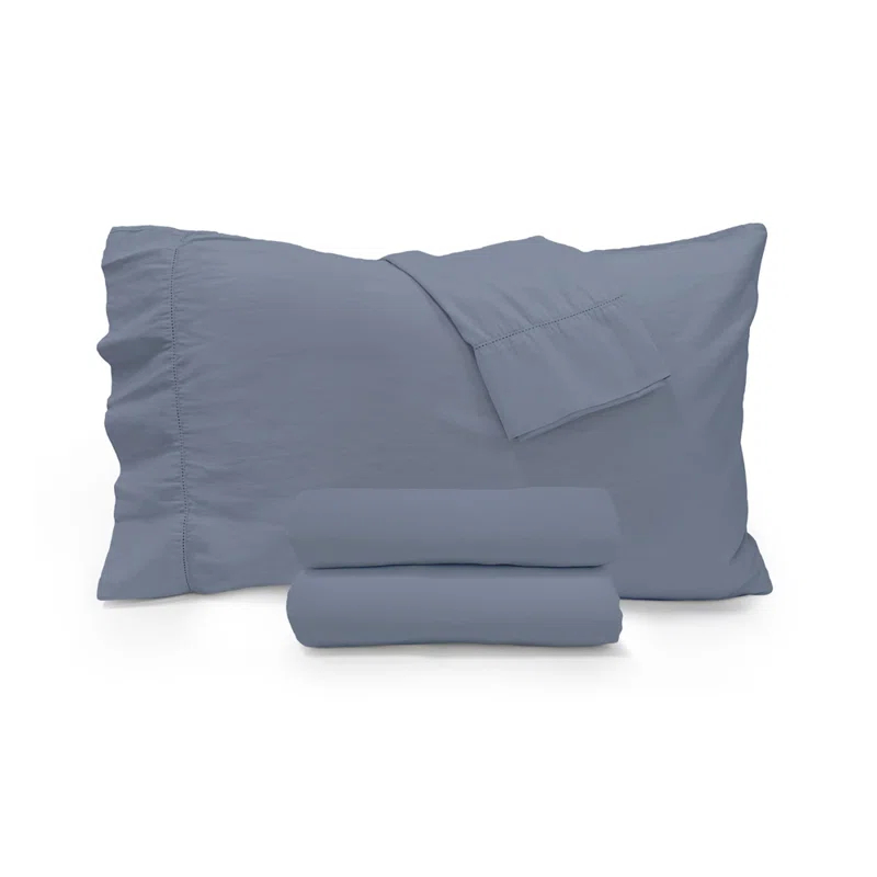 Jennifer Adams Home Relaxed Long-Staple Garment-Washed Cotton 4pc. Percale Sheet Set