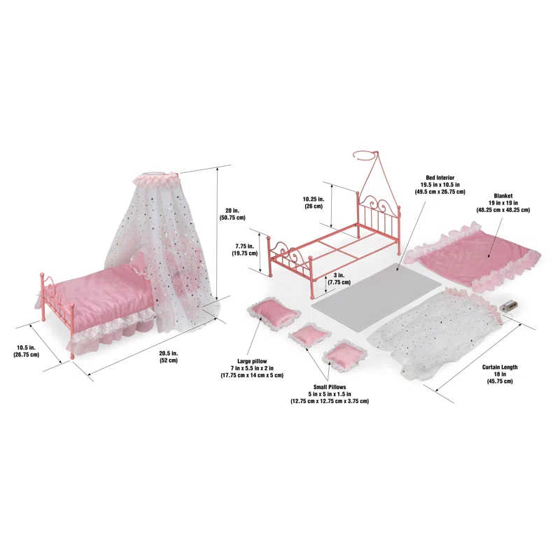 Badger Basket Starlights LED Canopy Metal Doll Bed with Bedding - Pink