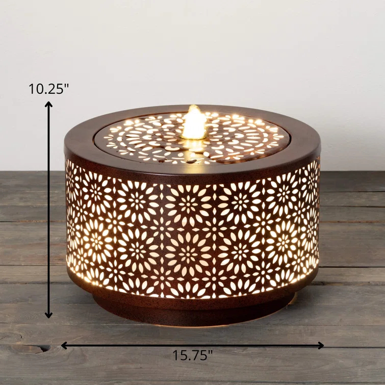 Dakota Fields Corsha Metal Weather Resistant Floor Fountain with Light