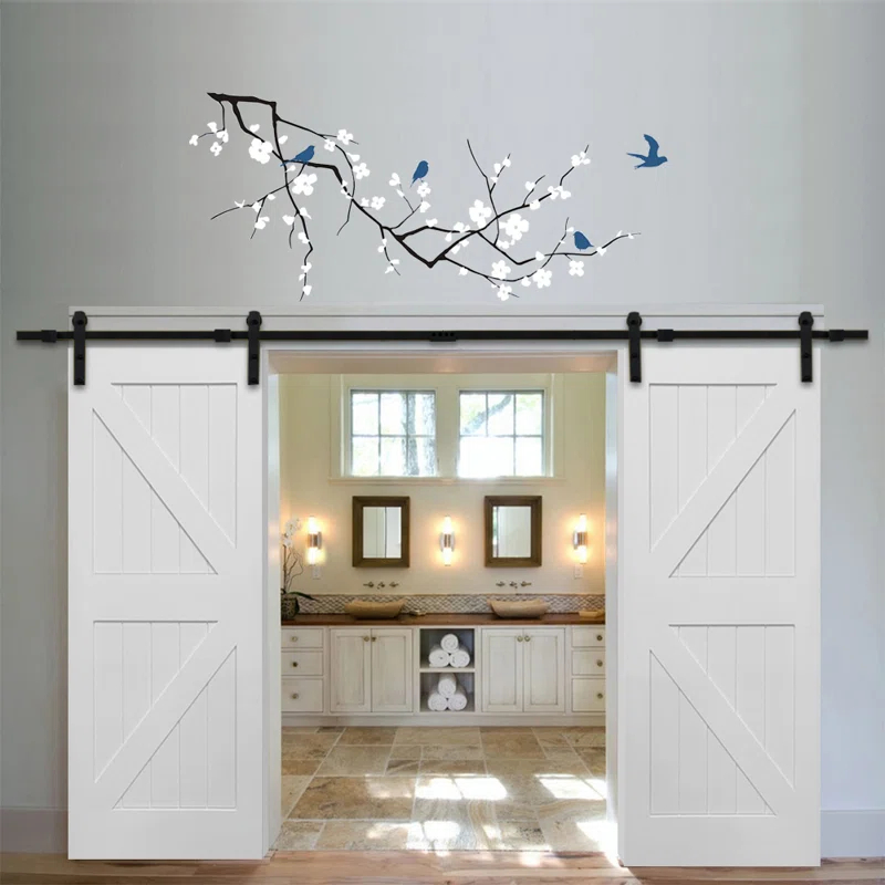 MMI DOOR K-Plank 72'' x 84'' Solid + Manufactured Wood Paneled with Installation Hardware Kit Barn Door