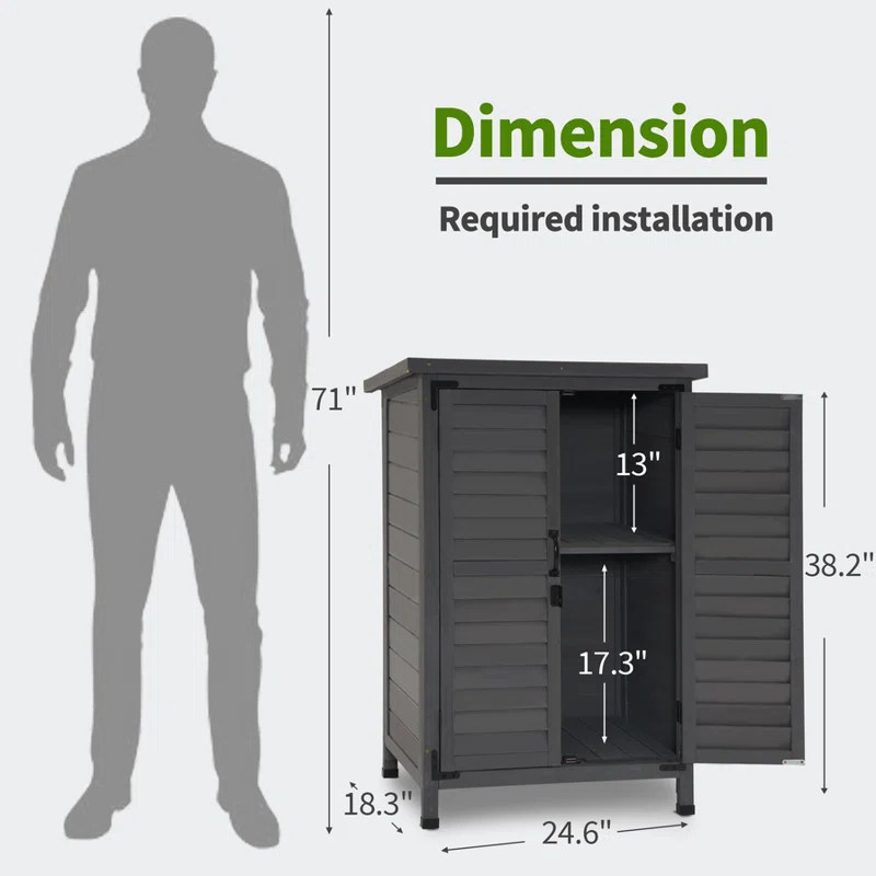 MCombo 24.6 in. W x 18 in. D Outdoor Wood Storage Cabinet，Garden Wooden Tool Shed with Double Doors