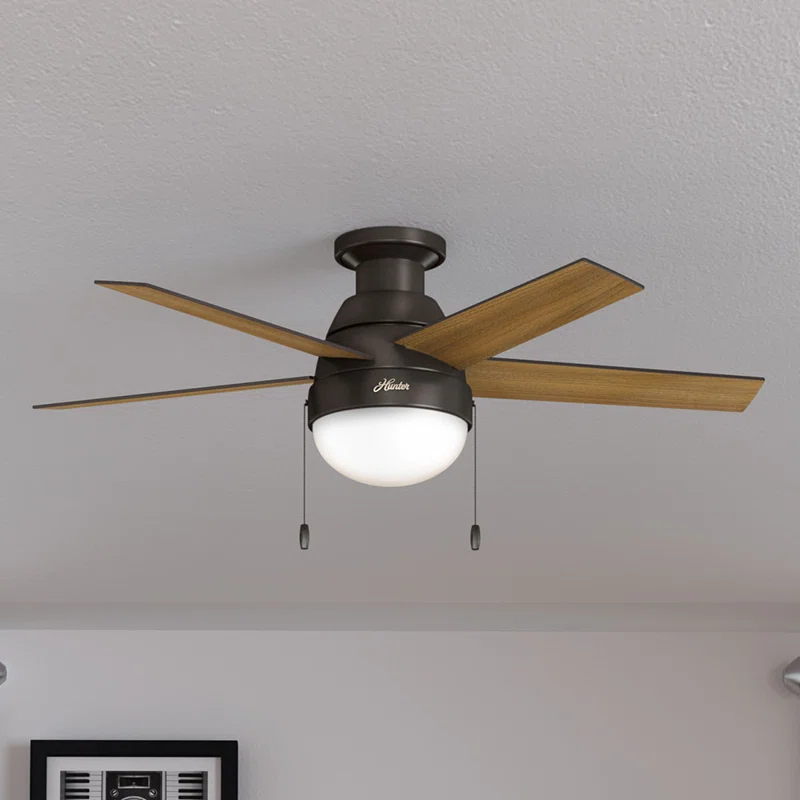 46" Anslee 5 - Blade LED Flush Mount Ceiling Fan with Pull Chain and Light Kit Included