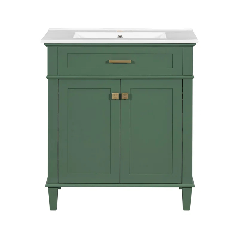 Tryimagine 30-Inch Bathroom Vanity With Ceramic Basin,  Soft Close Door And Adjustable Shelves