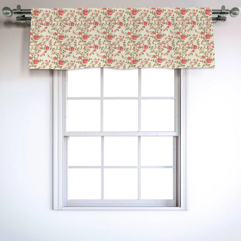 Ambesonne Floral Sateen Ruffled 54'' W Window Valance in