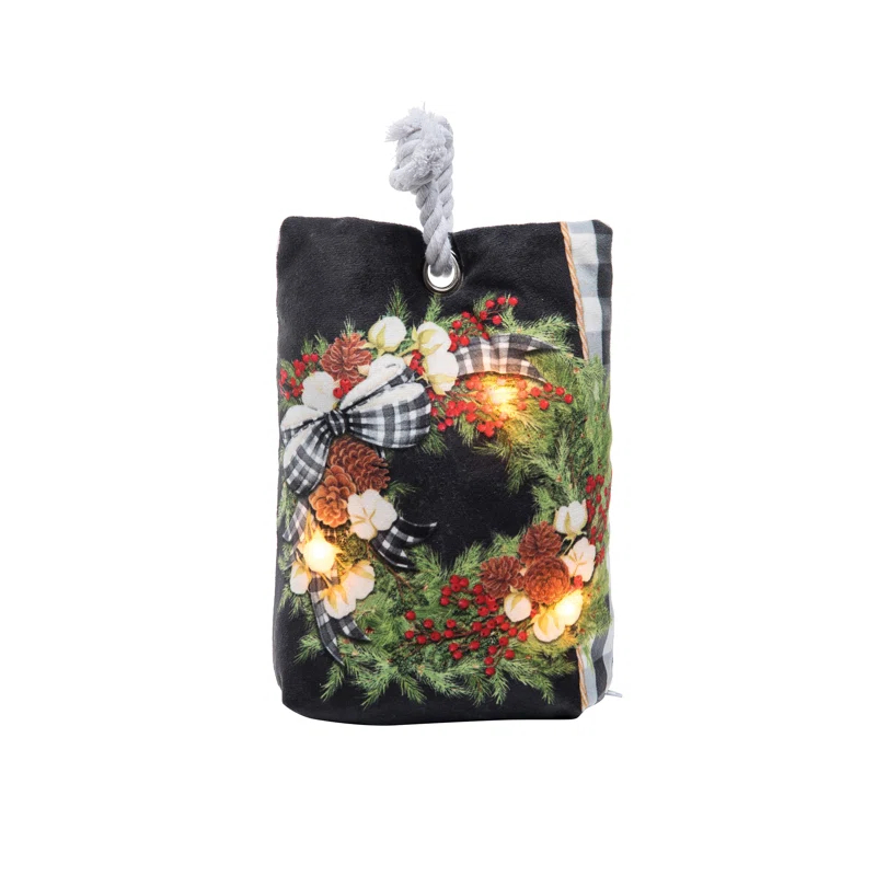 C&F Home Gingham Wreath Light-Up LED Door Stop