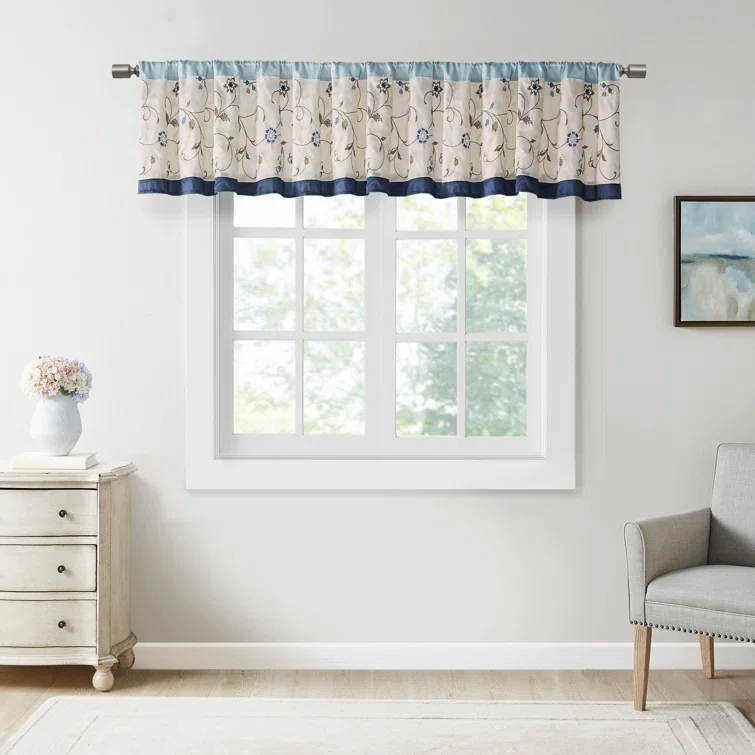 Madison Park Serene Floral Embroidered 50'' W Single Window Valance