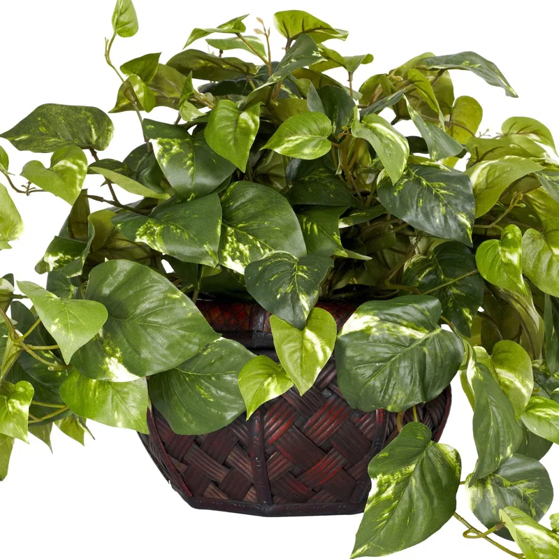 Primrue Artificial Plant Fake Plant Pothos with Decorative Vase Silk Plant,Green