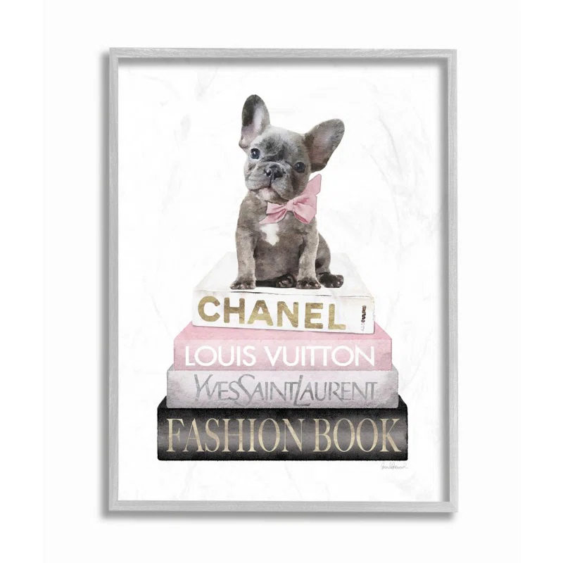 Stupell Industries " Dashing French Bulldog And Iconic Fashion Bookstack "