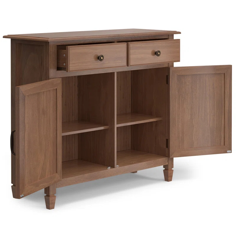 Simpli Home Connaught Solid Wood 2 - Door Accent Cabinet Entryway Storage Cabinet