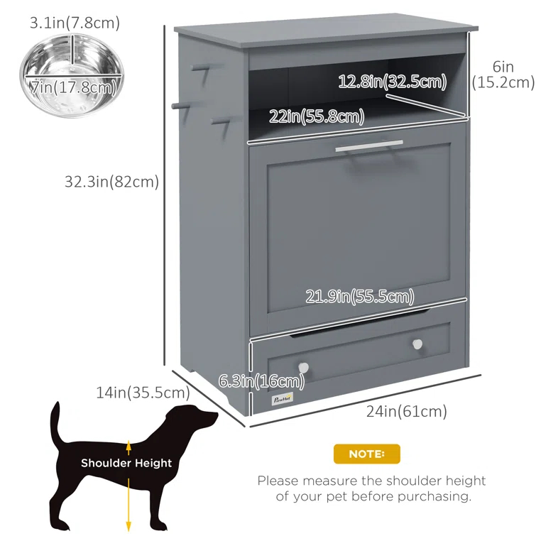 Pawhut Elevated Feeder, Pet Feeder Station, Storage Cabinet