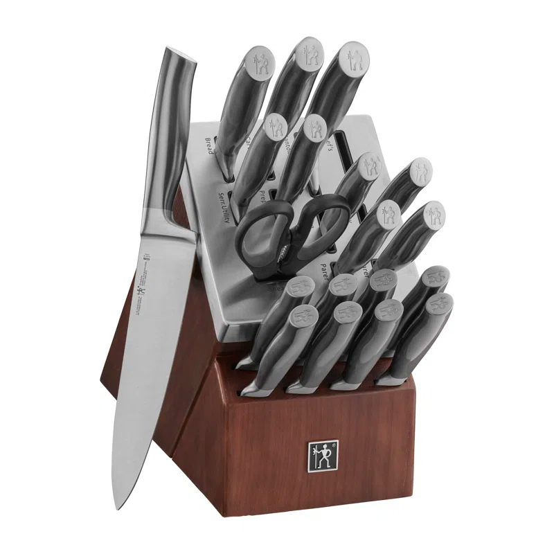 HENCKELS HENCKELS Graphite 20-Piece Self-Sharpening Knife Set with Block, Chef Knife, Paring Knife, Utility Knife, Bread Knife, Steak Knife, Brown