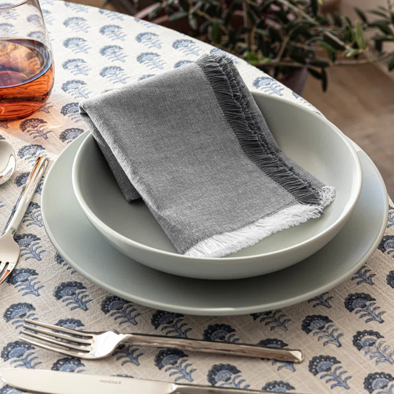 over&back over&back Woven Frayed Chambray Cotton Cloth Napkins