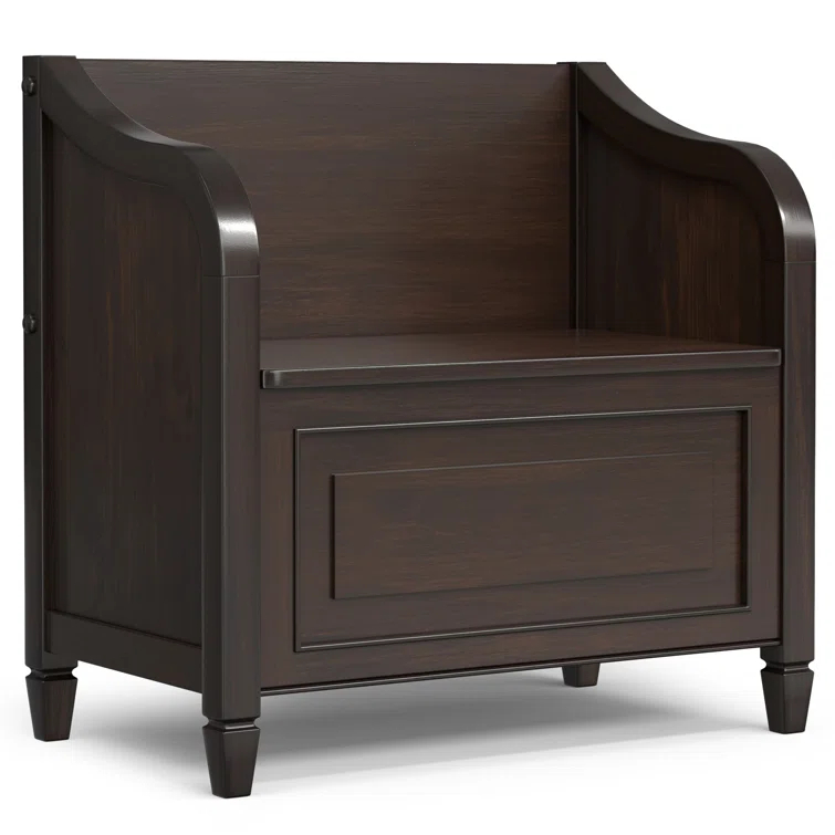 Simpli Home Connaught 30"W Solid Wood Small Entryway Storage Bench with Lift-Top Lid and Hidden Storage Compartment