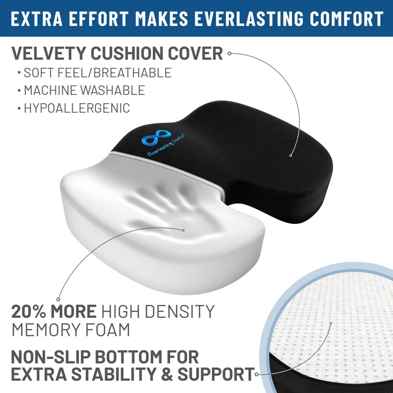 Doctor Recommended Memory Foam Seat Cushion For Office Chairs - HSA FSA Eligible Coccyx Pain Relief Cushion, Sciatica And Back Support, Office Chair Cushion And Car Seat Cushion