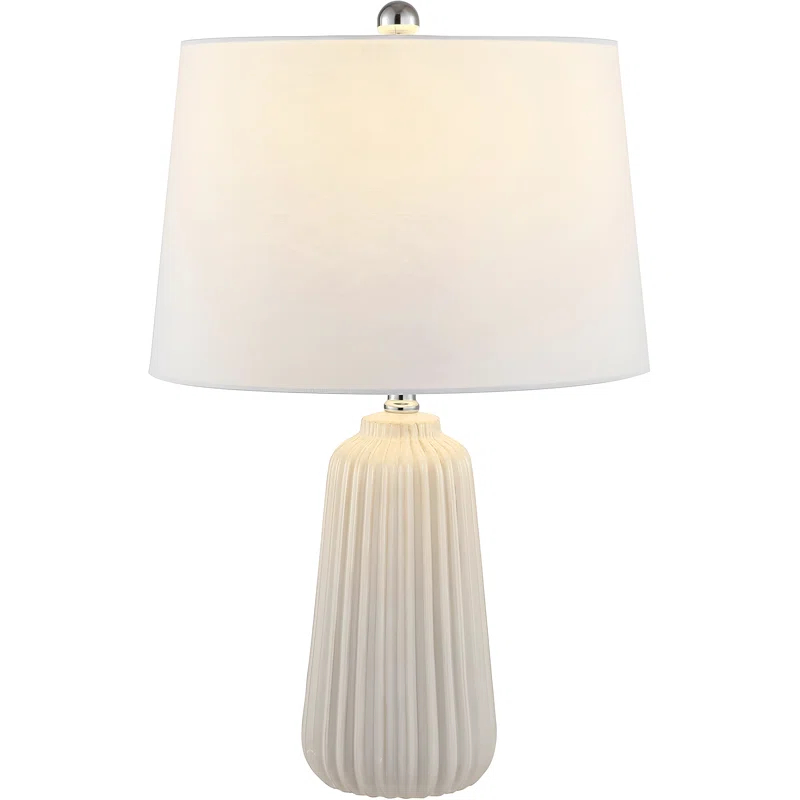 Wildon Home® Modern Ceramic Table Lamp With Led Bulb Included - Elegant Ivory Finish And Textured Design For Bedroom, Living Room, Or Home Office