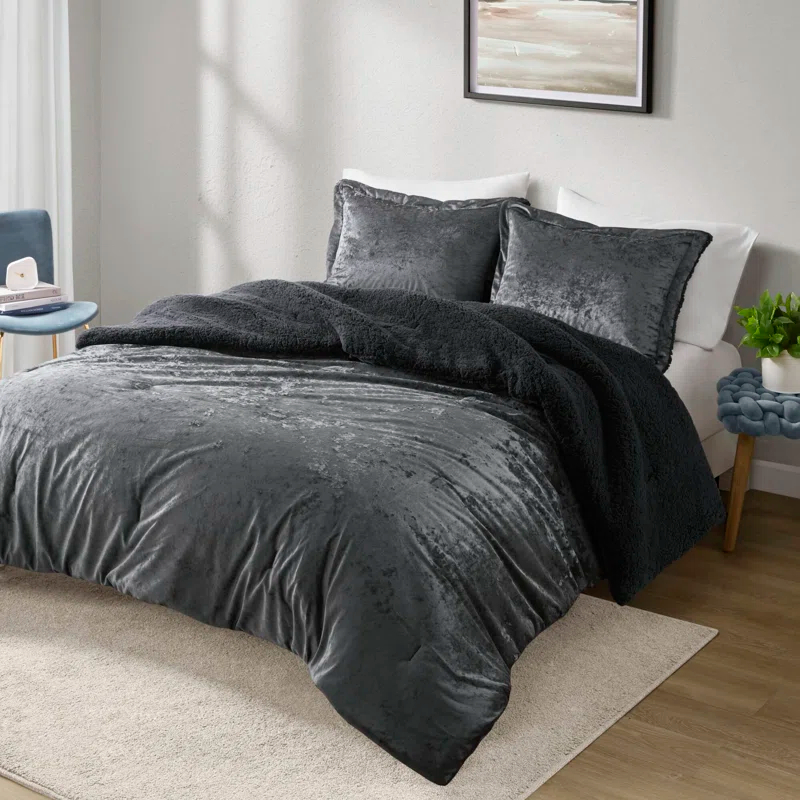 Intelligent Design Mira Crushed Velvet Sherpa Reversible Comforter Set & Reviews | Wayfair