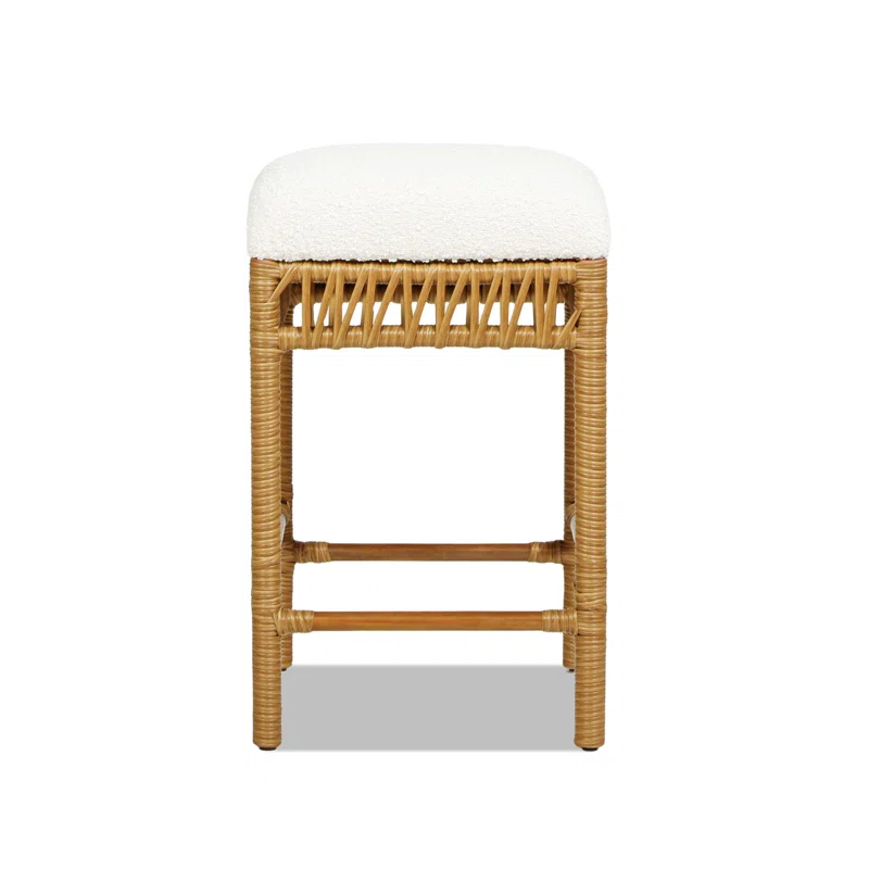 Bayou Breeze Lucia 25.5" Backless Upholstered Counter Stool With Resin Rattan Frame, Ivory White Boucle,Upholstered dining room chair,dinning chair,kitchen chair