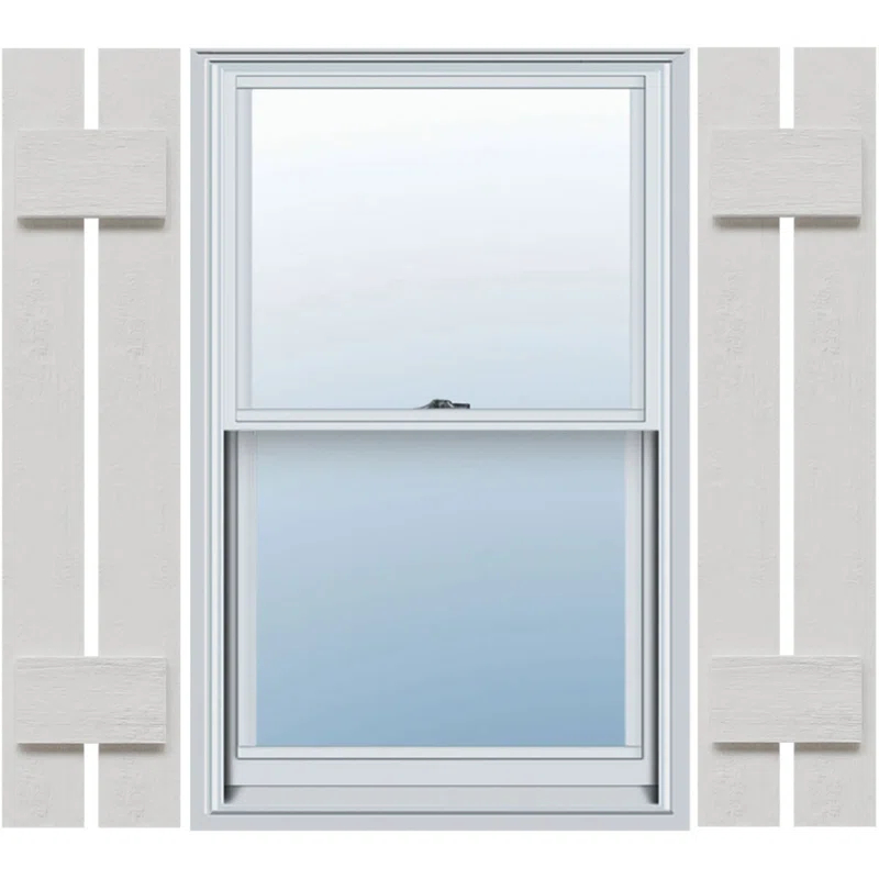 Ekena Millwork Timberthane Faux Rustic Spaced Board-n-Batten Faux Wood Shutters