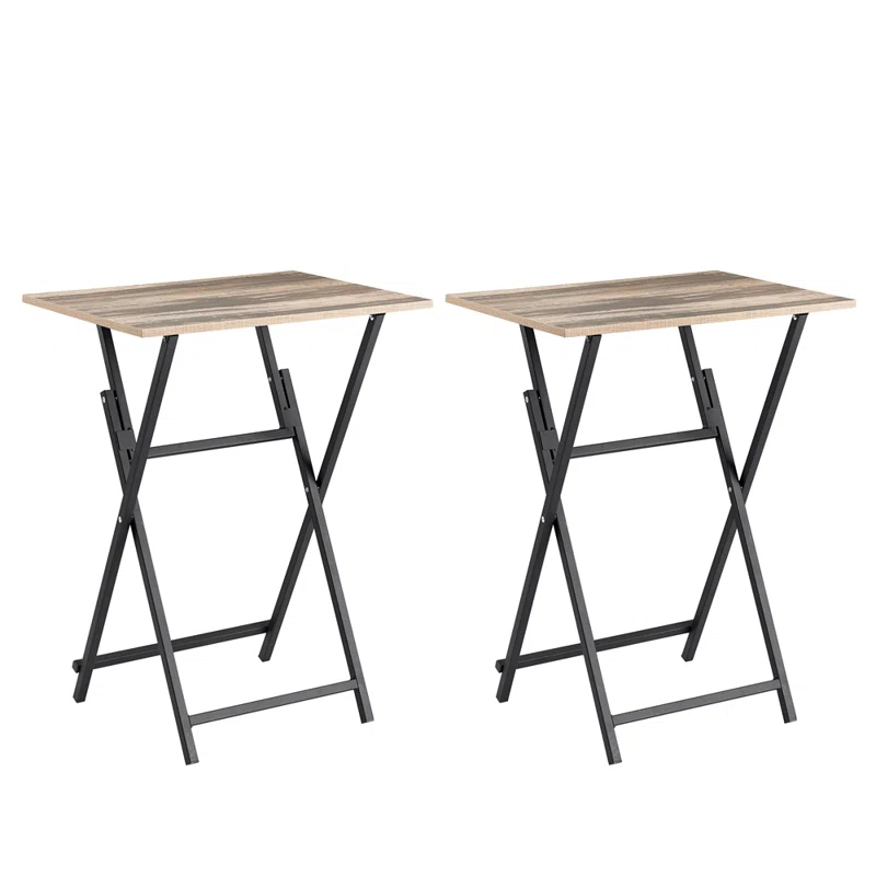 Latitude Run® 2-Piece Folding TV Tray Table Noassembly Required Portable Sofa Side Table, Industrial Snack Table For Small Spaces, Space-Saving Easy To Fold Wood Rustic Brown And Black