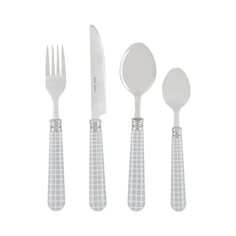 French Home French Home Bistro 16-Piece Stainless Steel Flatware Set, Service for 4, Geometric Grid