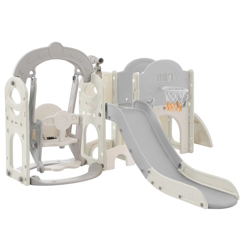 Mocoloo Toddler Slide and Swing Set 7 in 1, Kids Climber Slide Playset with with Ball & Hoop, Telescope