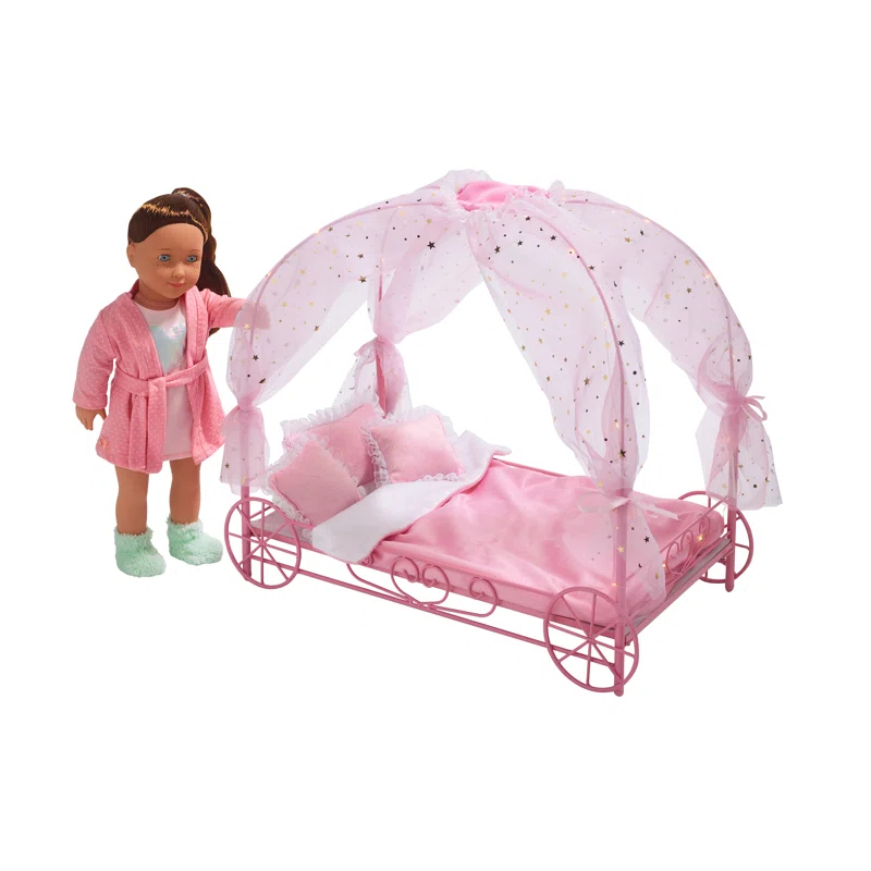 Badger Basket Royal Carriage Doll Bed with Canopy, Bedding and LED Lights