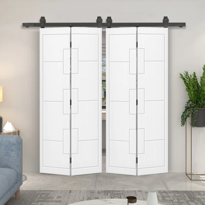 Calhome Modern Bi-Fold Double Barn Door with Sliding Hardware Kit