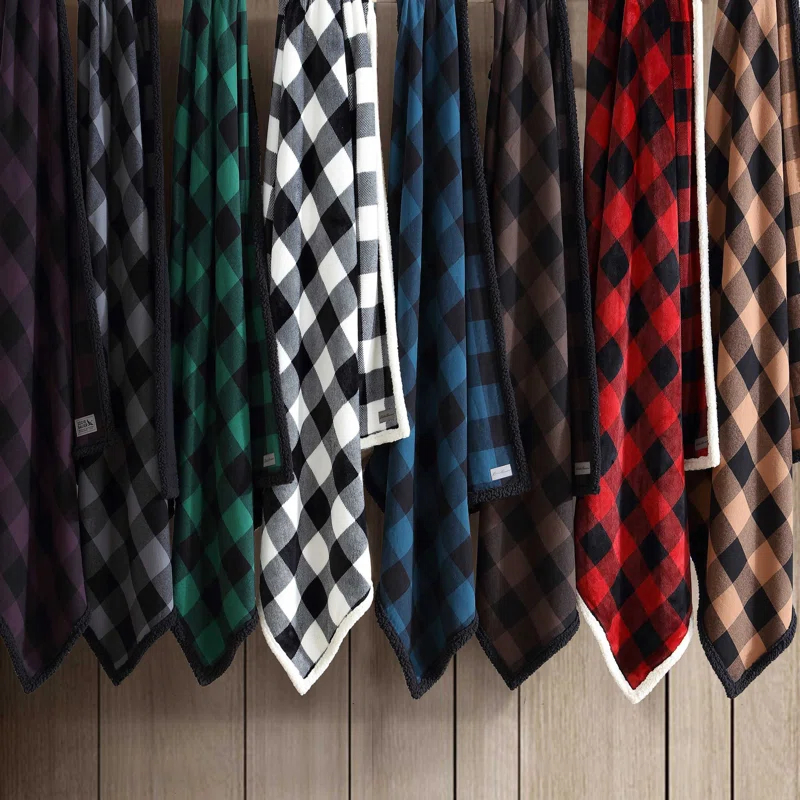 Eddie Bauer Cabin Plaid Flannel/Sherpa Throw Blanket