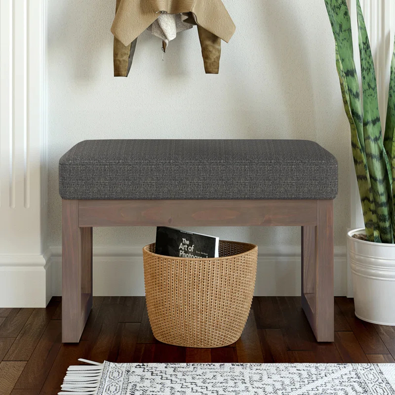 Simpli Home Milltown 44"W Large Ottoman Bench with Upholstered Seat and Solid Wood Frame
