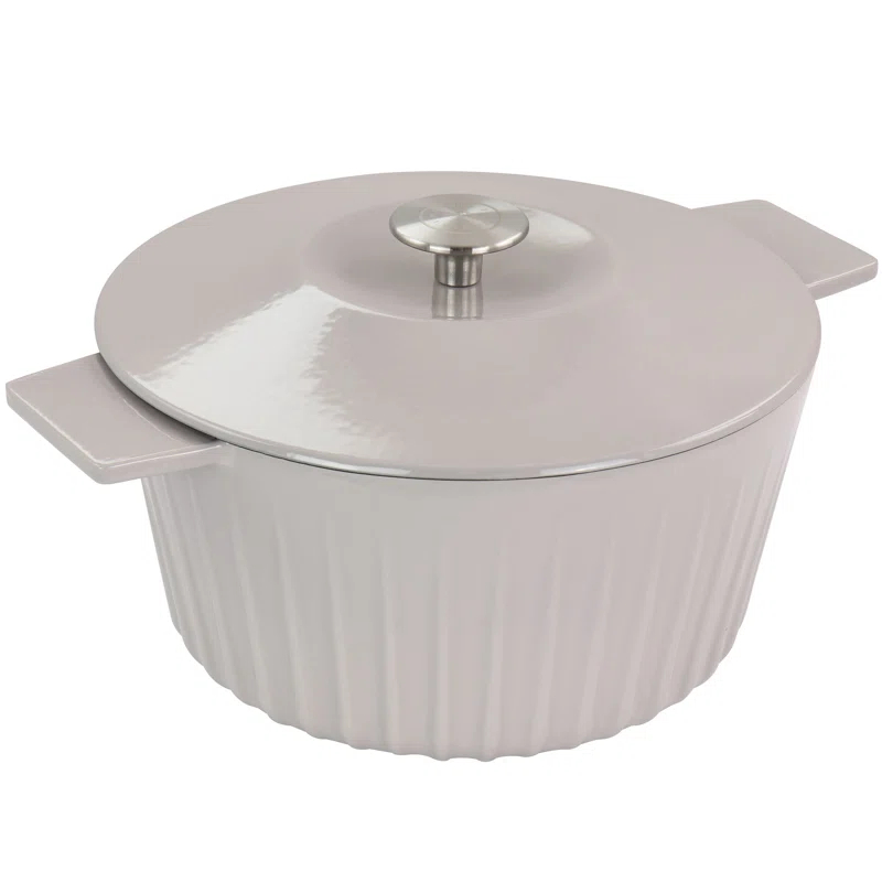 Martha Stewart Martha Stewart Enameled Cast Iron 5 Quart Embossed Stripe Dutch Oven With Lid In Warm Grey