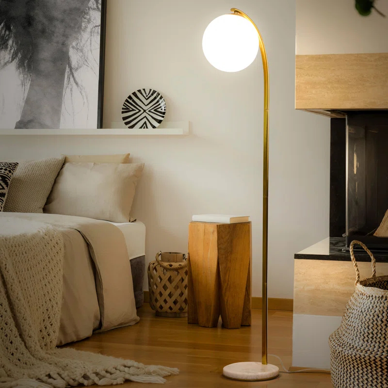 Brightech Luna Drop 75 in. Modern LED Arched Standing Floor Lamp with Frosted Glass Globe Shade