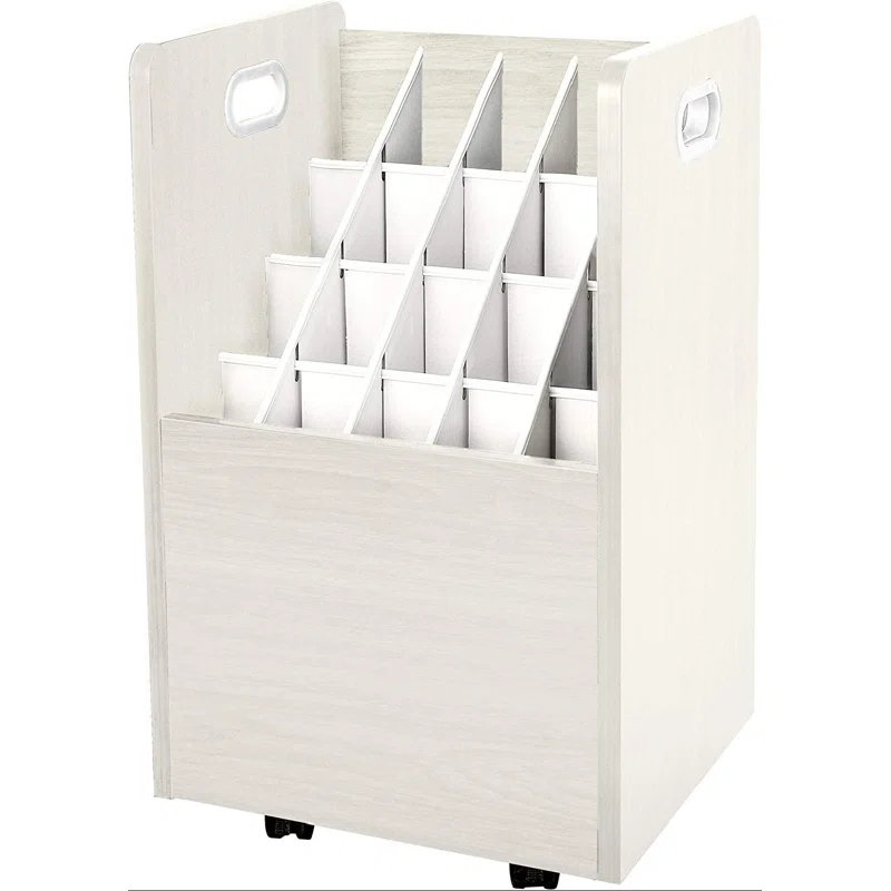 20-Slot Mobile Rolling Wood Blueprint Roll File Large Document Organizer