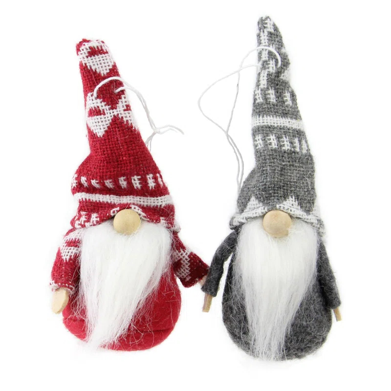 Northlight Seasonal Set of 2 Gray and Red Santa Gnome Hanging Christmas Ornaments 4" (Set of 2)