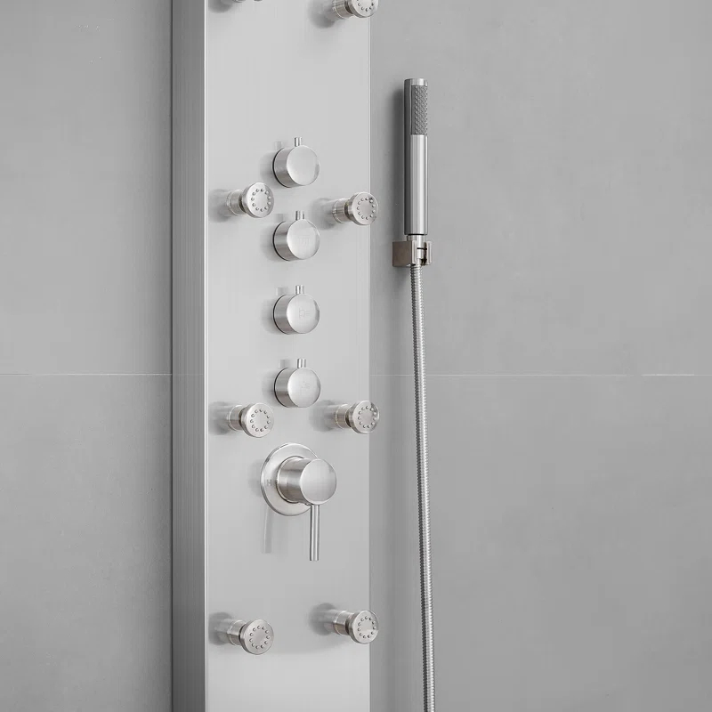VIBRANTBATH 8-Jet Rainfall Shower Tower Shower Panel System With Rainfall Waterfall Shower Head And Shower Hand In Brushed Nickel YTP33-N