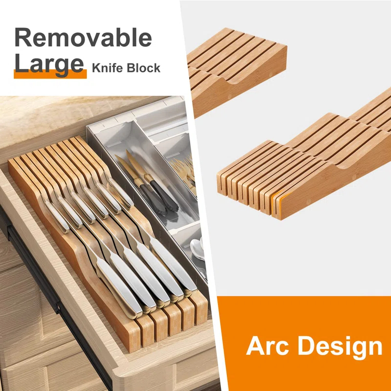 APPENIN WINTER PARK CORP In-Drawer Knife Block Organizer - Bamboo Wood Drawer Knife Organizer-Protecting Knife Organizer Block Holds Up To 11 Knives（Not Included)