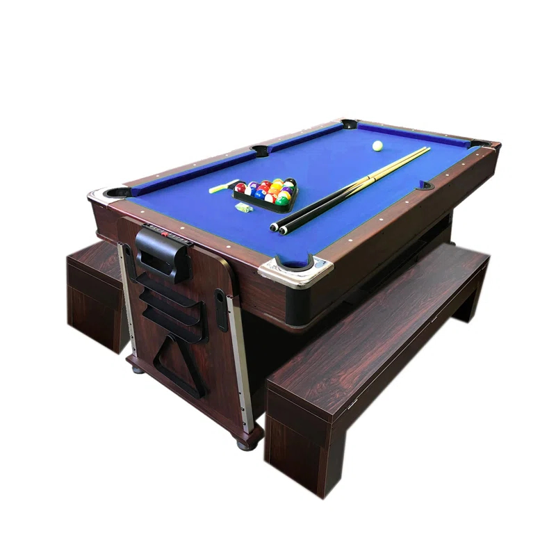 Pool Table 7ft Blue + Air Hockey + Table Tennis + Table – Bullet With Benches
