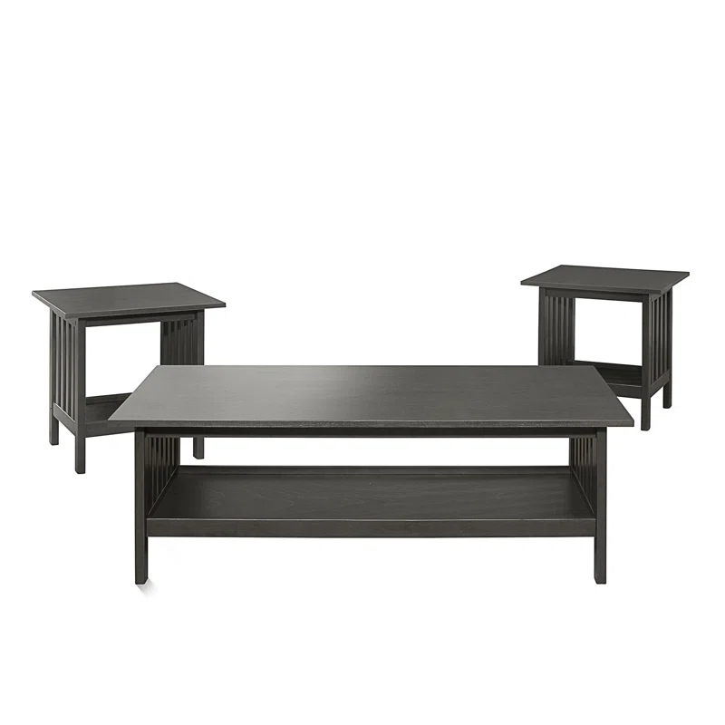 Red Barrel Studio® Classic Style Coffee Table And Two End Table Set Antique Gray Finish 3Pc Occasional Table Set Wooden Transitional Living Room Furniture (Set of 3)
