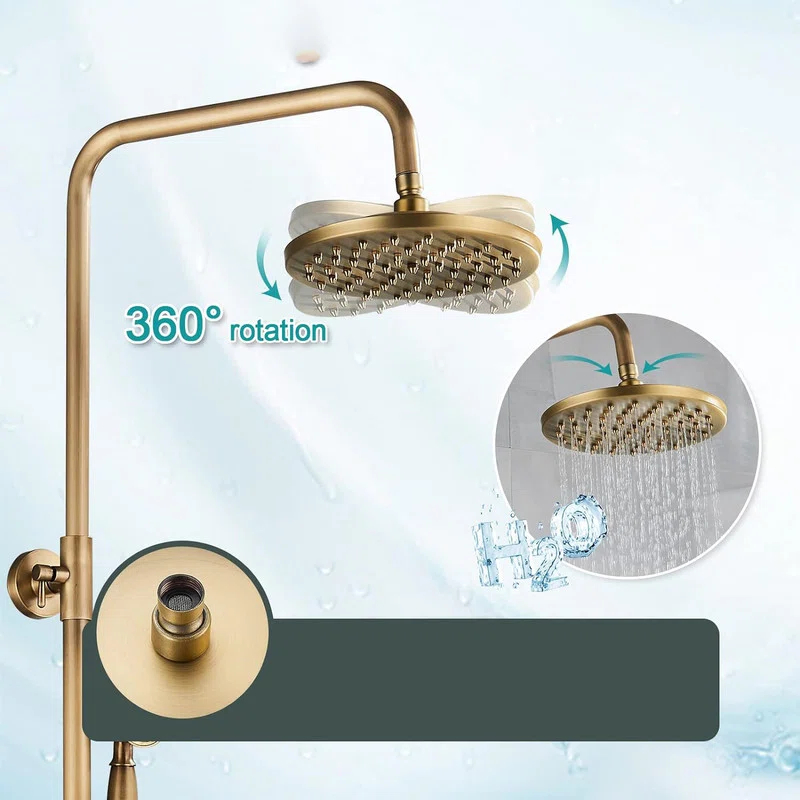 JASODI Bathroom Shower Faucet System Set 8 Inch Rainfall Shower Head Handheld Spray 2 Knobs