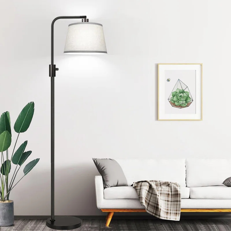 【Upgraded】 Dimmable Floor Lamp, 1000 Lumens LED Edison Bulb Included, Arc Floor Lamps for Living Room Modern Standing Lamp with Gray Shade, Tall Lamps for Living Room Bedroom Office Dining Room