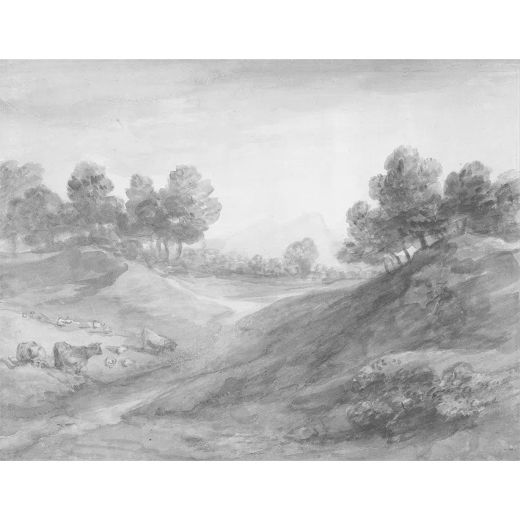 European Countryside Black and White Pre-Pasted Wallpaper Mural