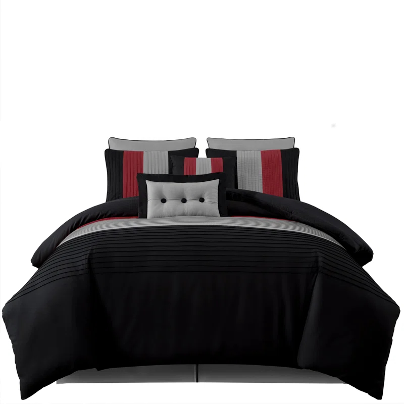Chezmoi Collection Loft 8-Piece Pleated Stripe Microfiber Comforter Set