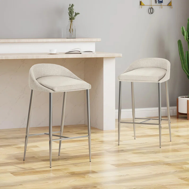 Ivy Bronx Modern&Simple Design Counter Stools Set of 2 – Upholstered Seats, Chrome-Finished Base for Kitchen Island or Breakfast Nook | Wayfair