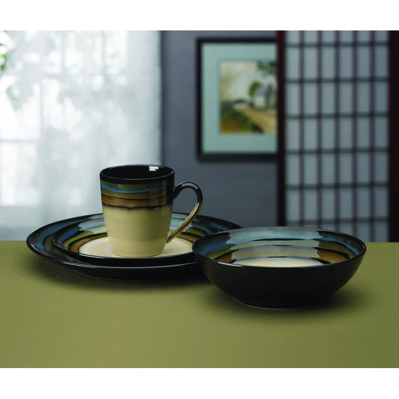 Pfaltzgraff Pfaltzgraff Galaxy Blue 16-Piece Stoneware Dinnerware Set, Service for 4