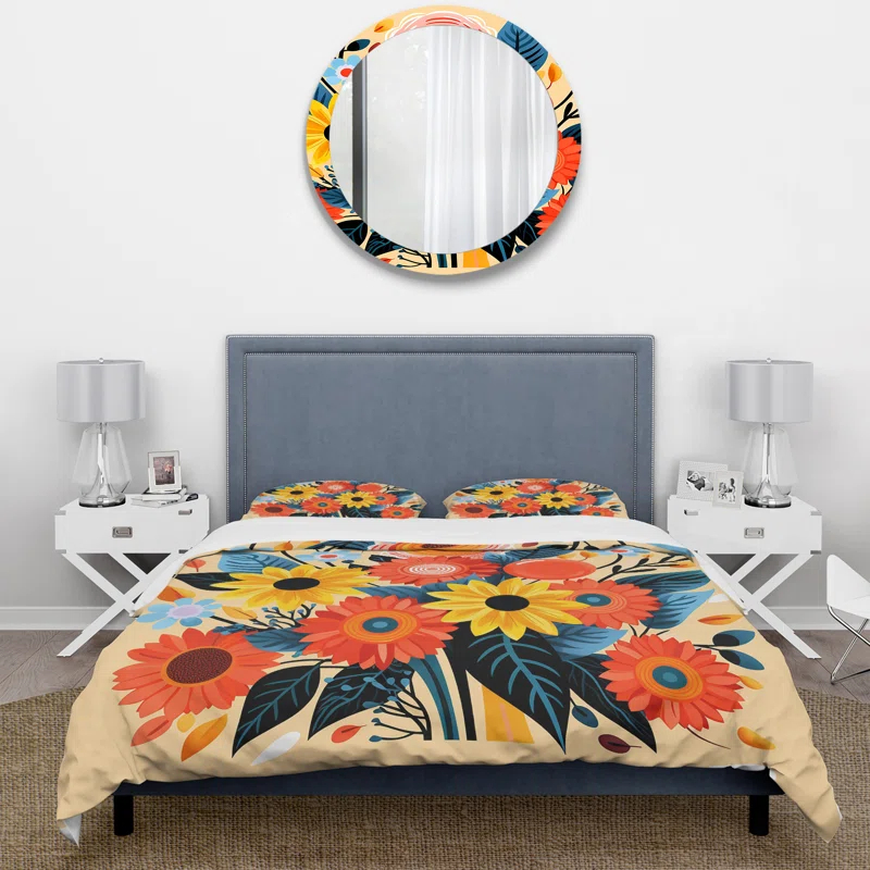 Design Art Yellow Boho Sunflower Bouquet Elegance III - Sunflower Duvet Cover Set