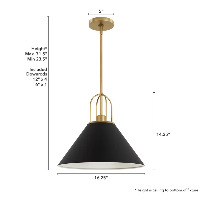 Jasmine Roth Collection + Hunter Jasmine Roth 1 - Light Flat Matte Black Cone Pendant