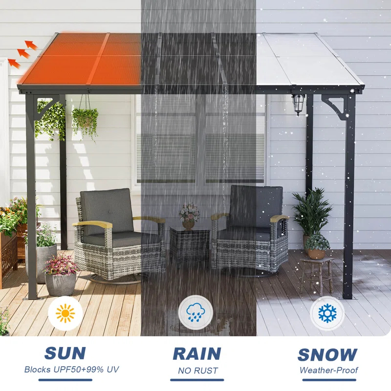 MEISSALIVVE 10' X 12' Gazebo, Wall Mounted Gazebo, Lean To Metal Awnings Gazebos, Gazebo Pergola With Sloped Roof, Outdoor Patio Gazebo Awning For Backyard, Deck
